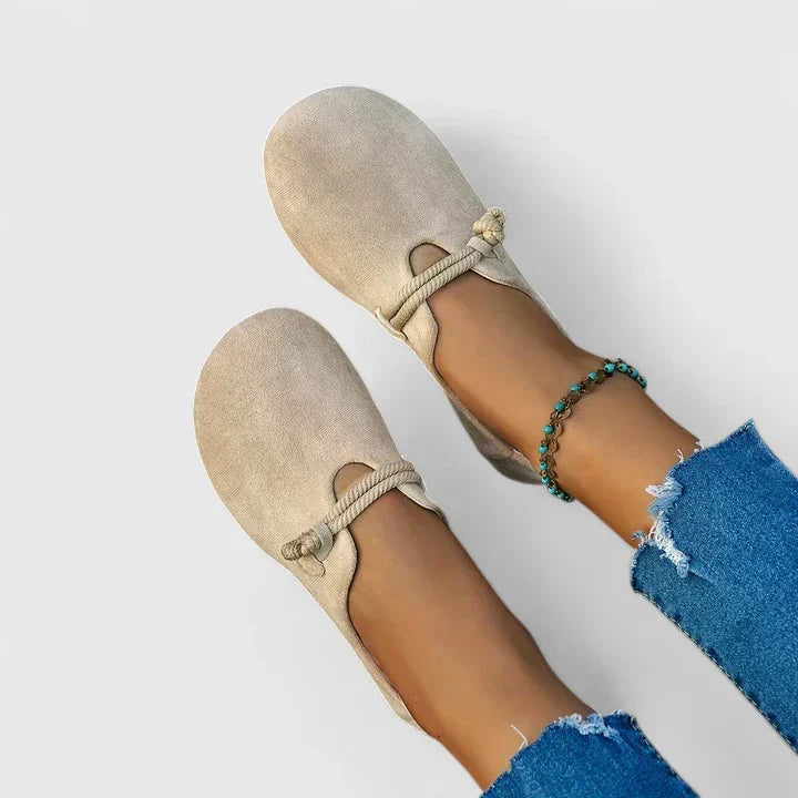Elsie Women Toggle Strap Suede Look Ballet Flats, colour: Beige