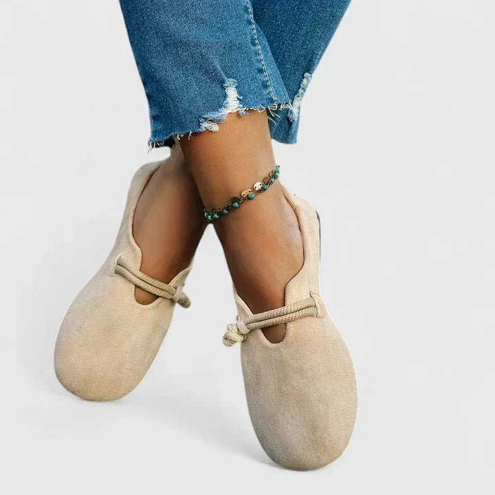 Elsie Women Toggle Strap Suede Look Ballet Flats, colour: Beige