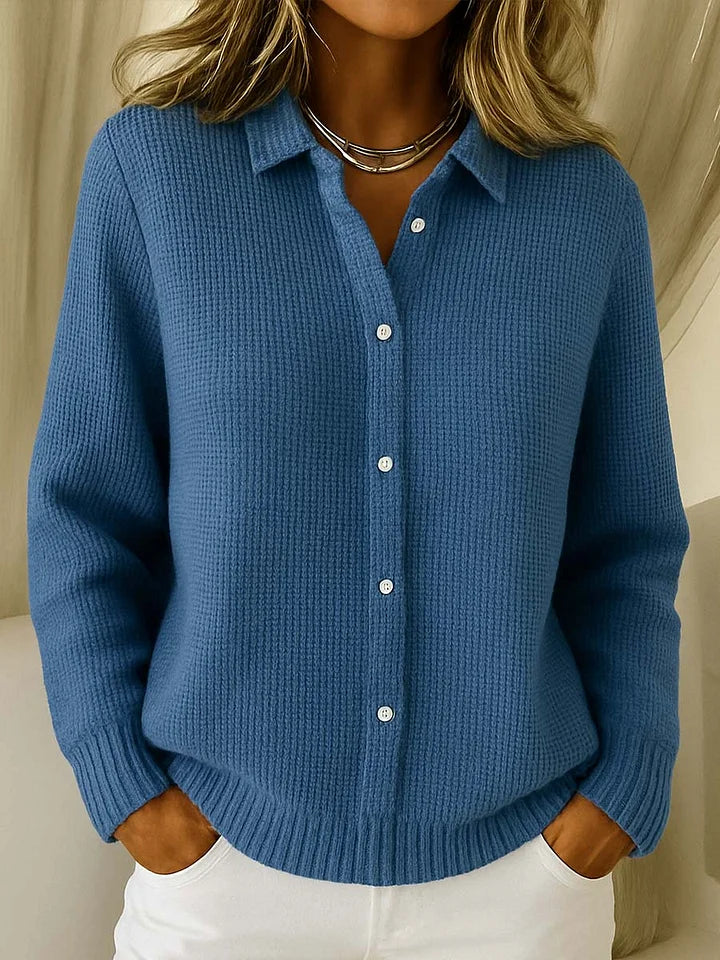 Annabel Women Collared Button Front Knit Cardigan, colour: Dark Blue