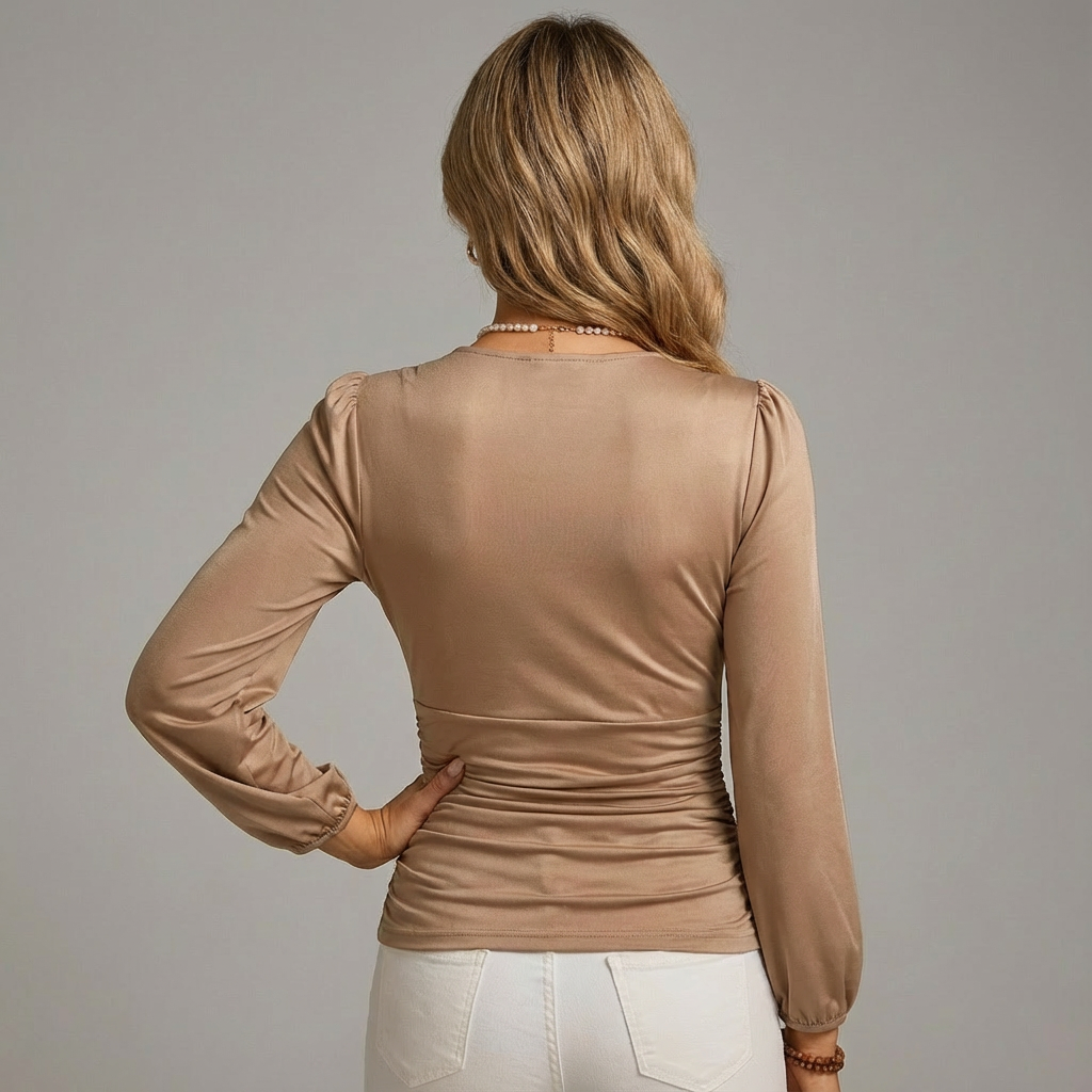 Amelia Women V Neck Long Sleeve Wrap Top, colour: Khaki