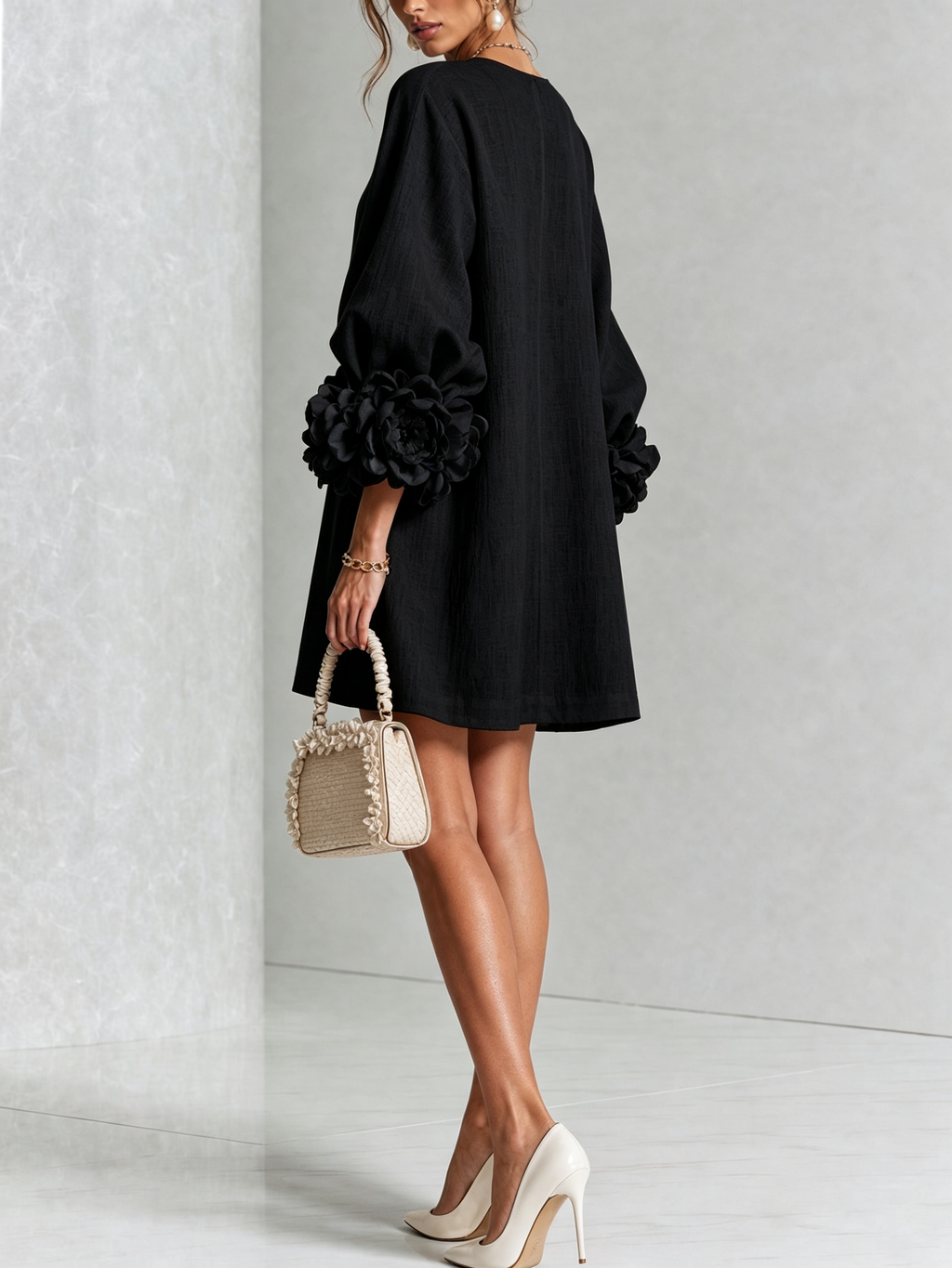 Florence Women Rose Cuff Long Sleeve Mini Dress