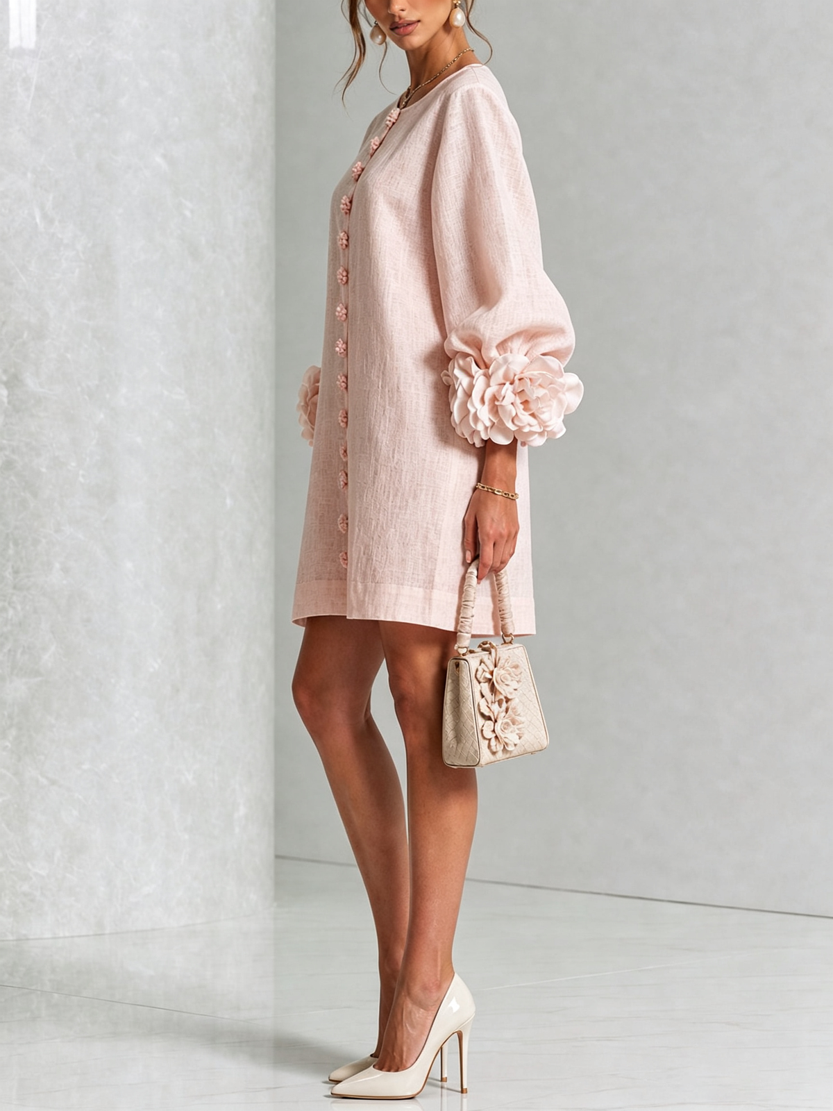 Florence Women Rose Cuff Long Sleeve Mini Dress