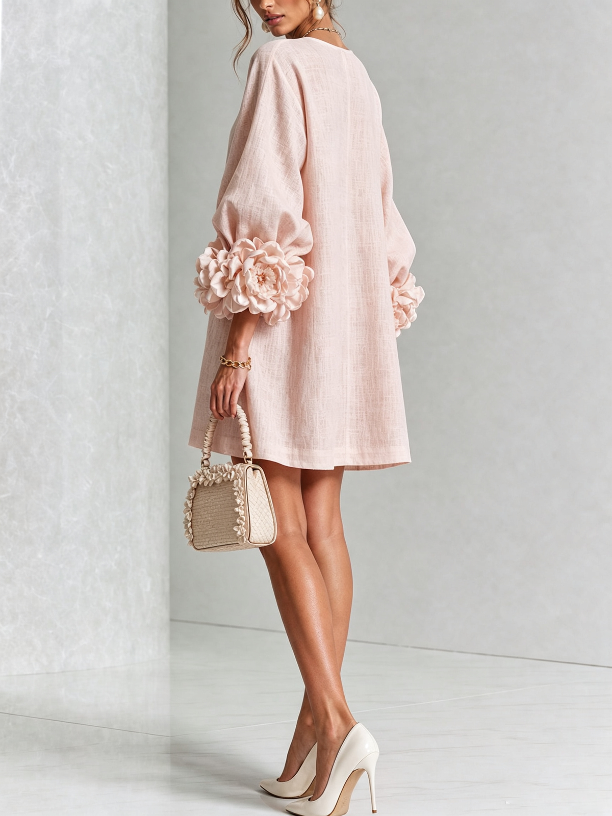 Florence Women Rose Cuff Long Sleeve Mini Dress