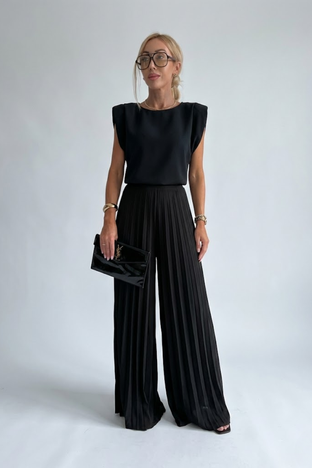 Frankie Women Pleated Wide Leg Jumpsuit, colour: Black