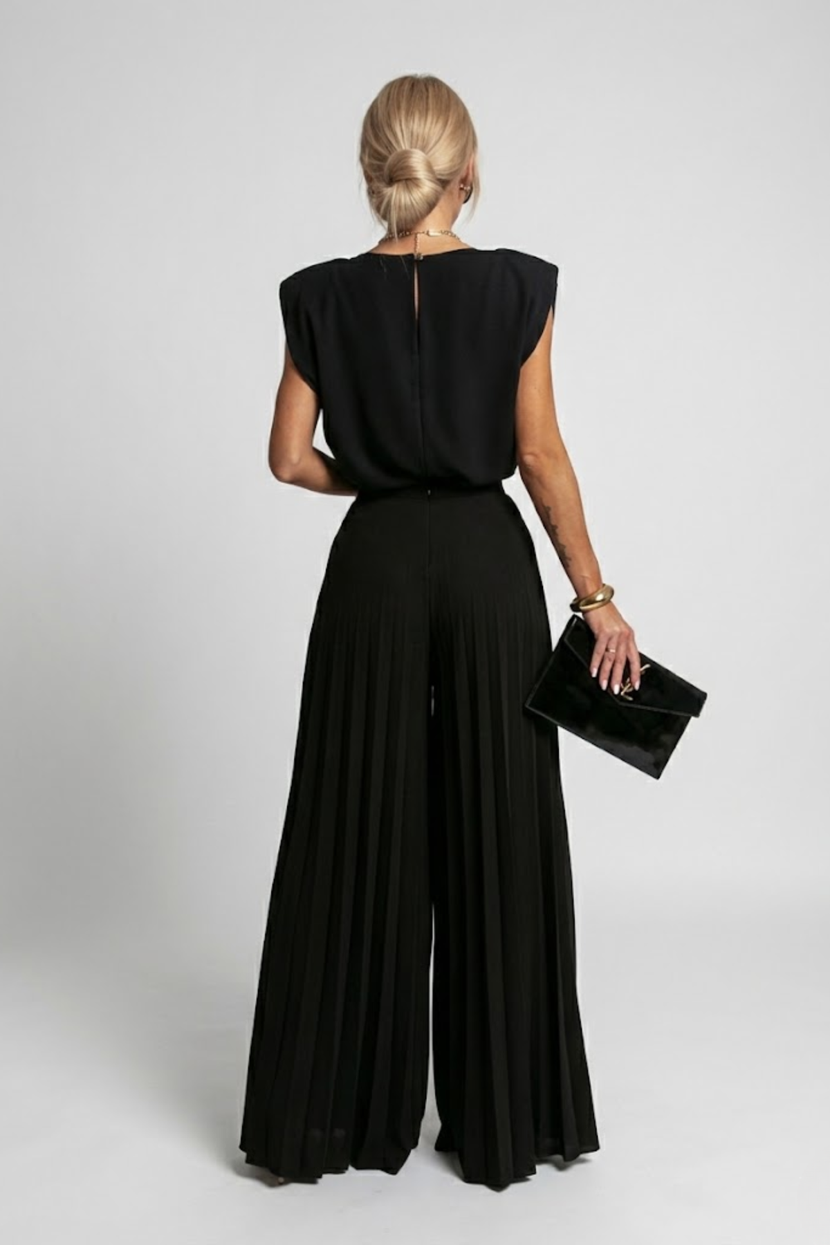 Frankie Women Pleated Wide Leg Jumpsuit, colour: Black