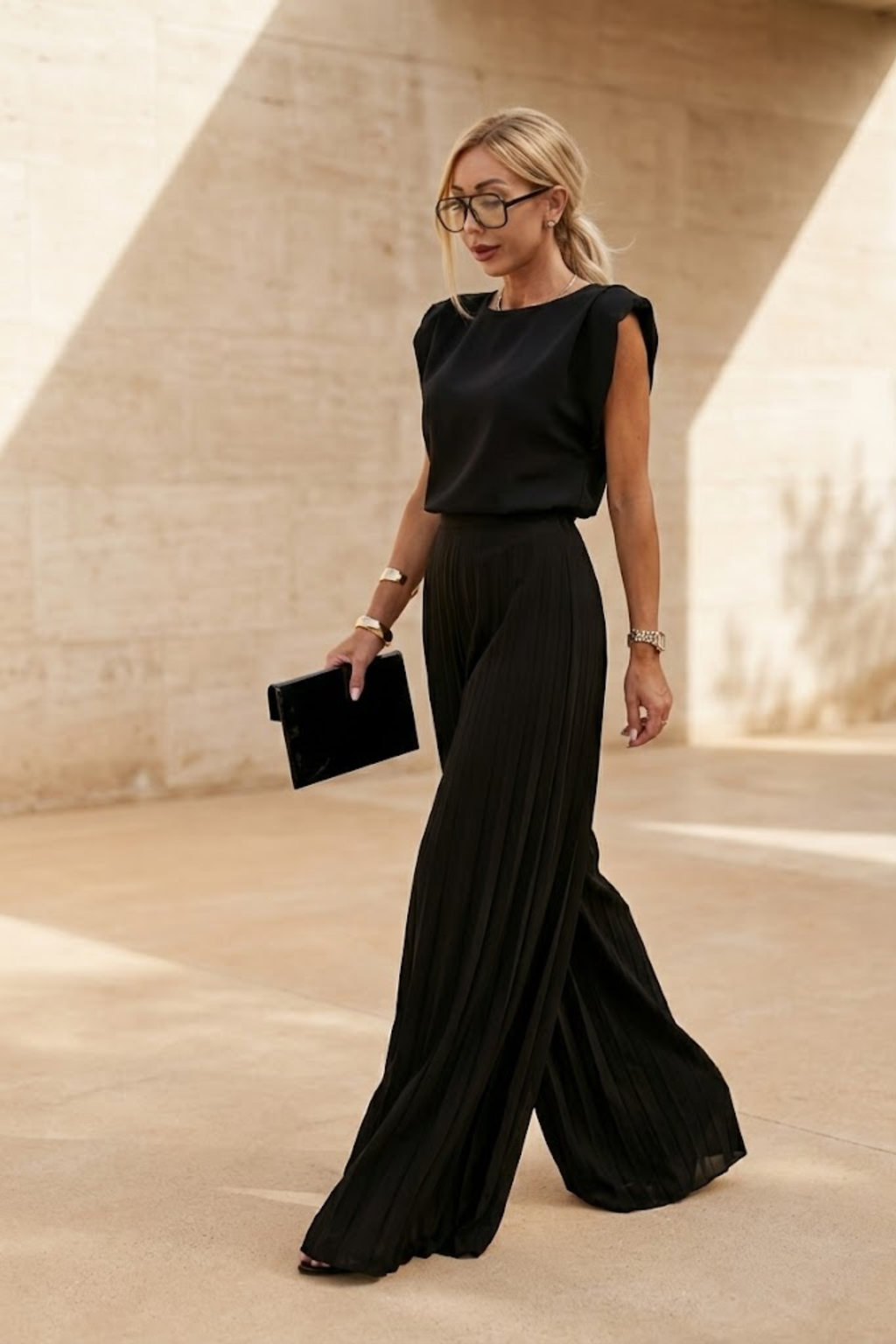 Frankie Women Pleated Wide Leg Jumpsuit, colour: Black