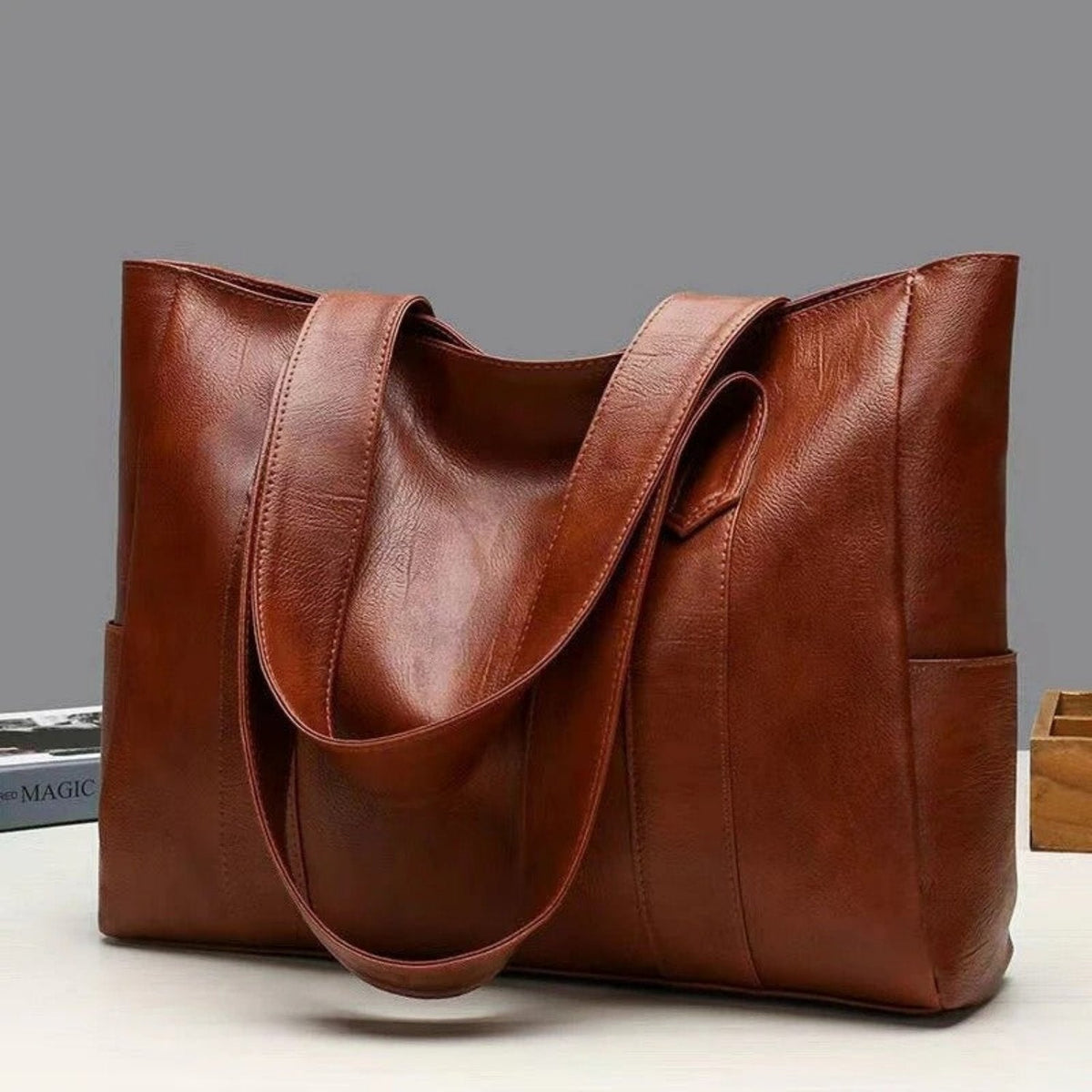 Georgia Women Leather Look Shoulder Tote Bag, colour: Brown