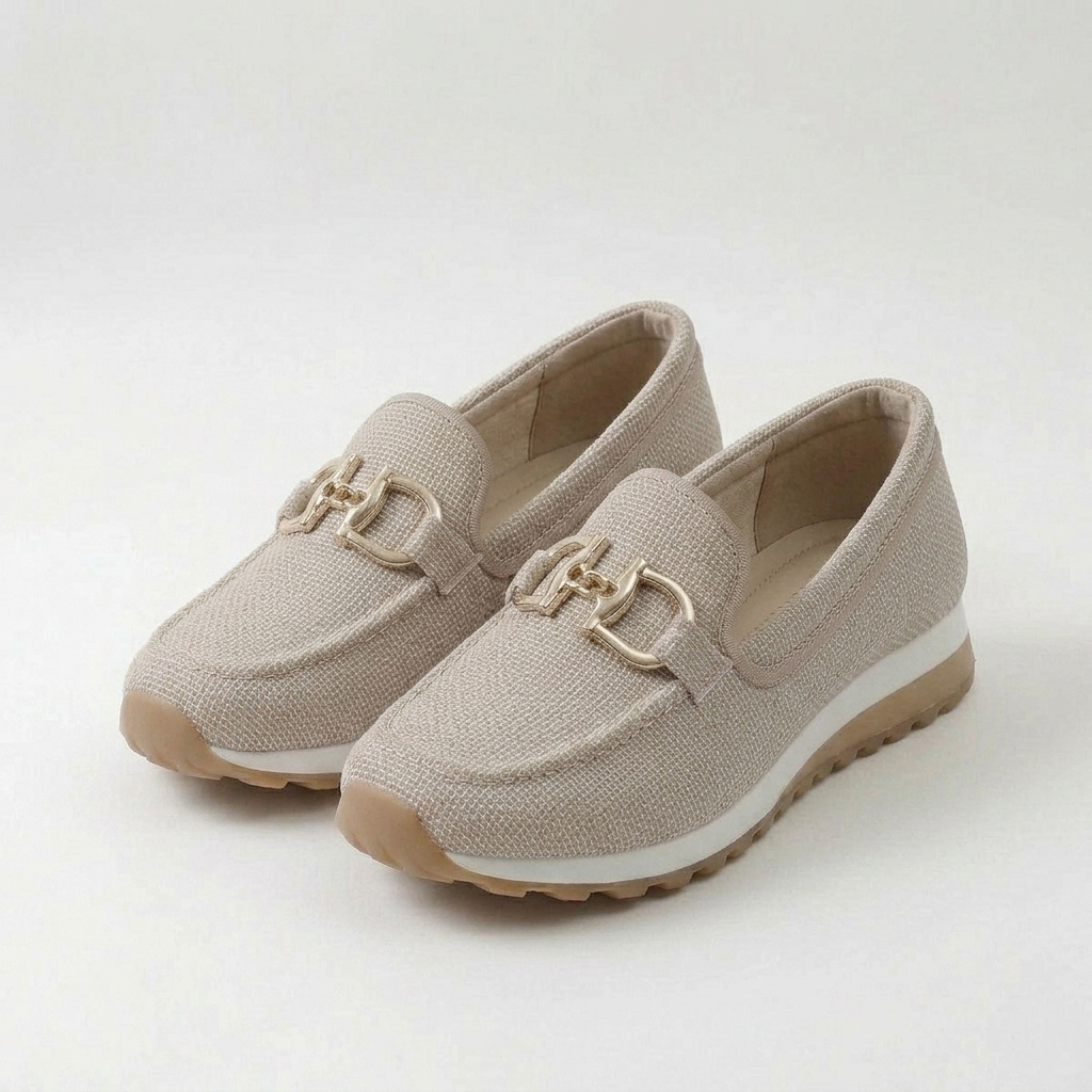 Grace Women Buckle Detail Slip On Sneakers, colour: Beige