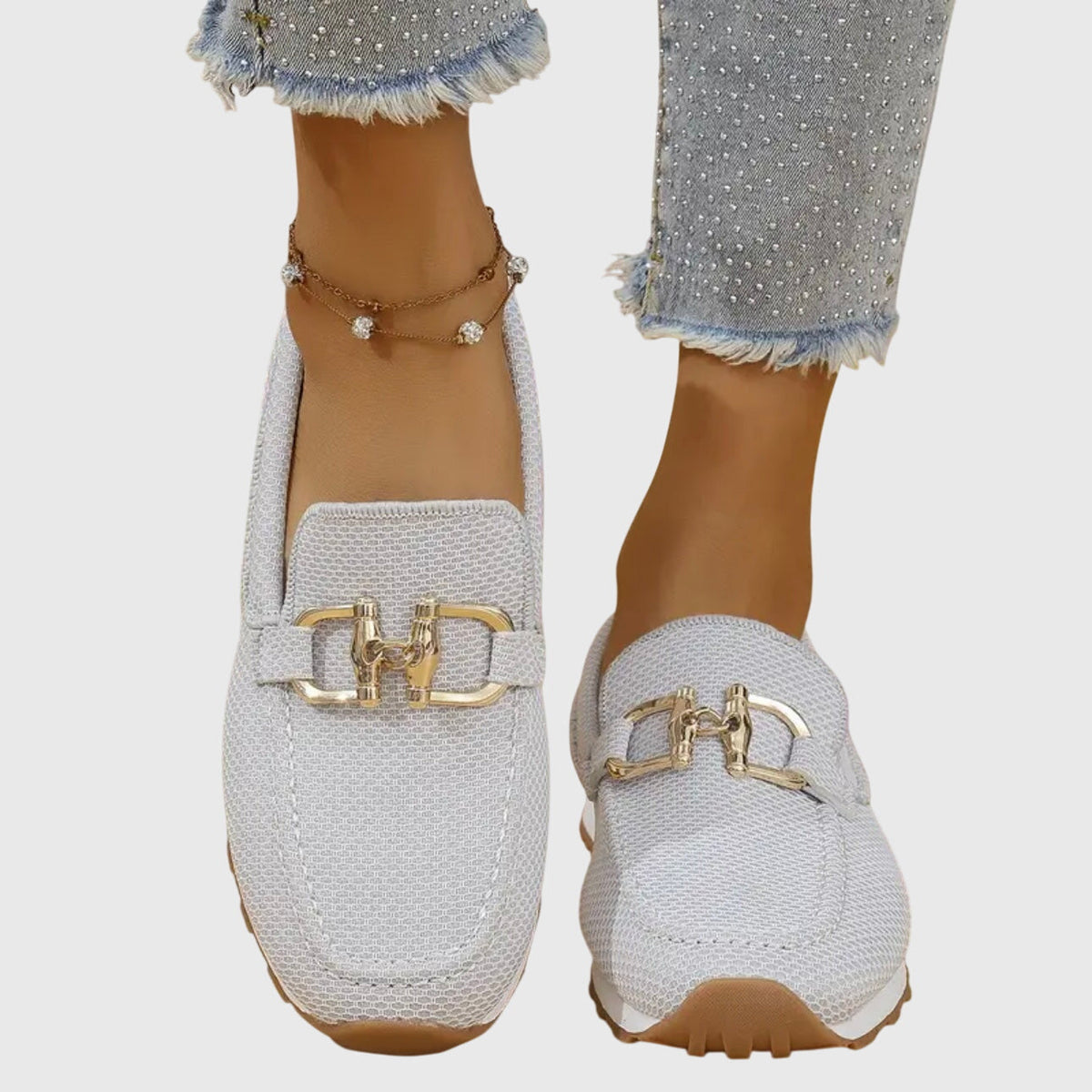 Grace Women Buckle Detail Slip On Sneakers, colour: White