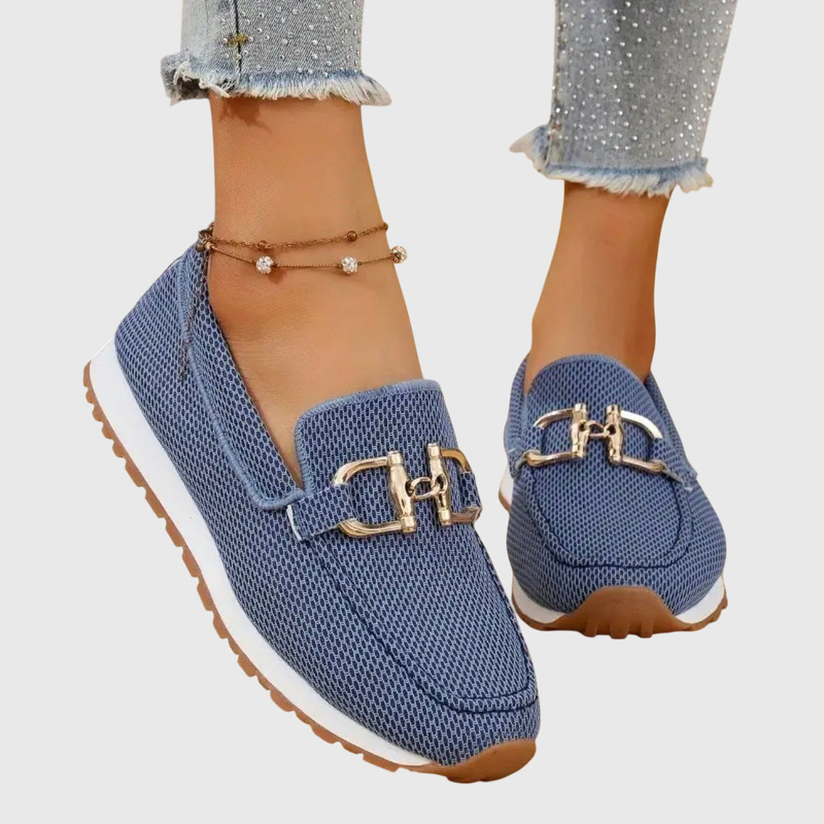 Grace Women Buckle Detail Slip On Sneakers, colour: Blue