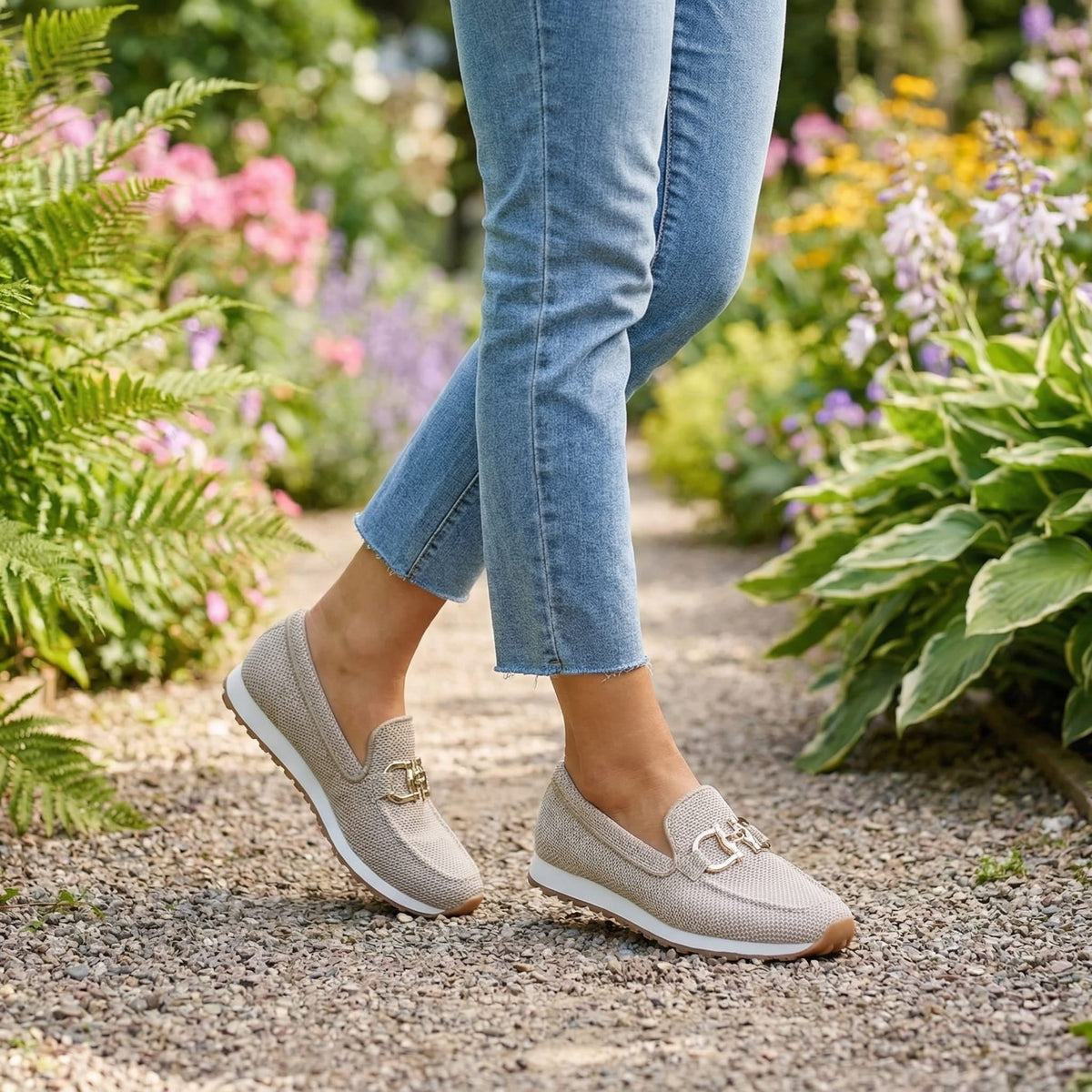 Grace Women Buckle Detail Slip On Sneakers, colour: Beige