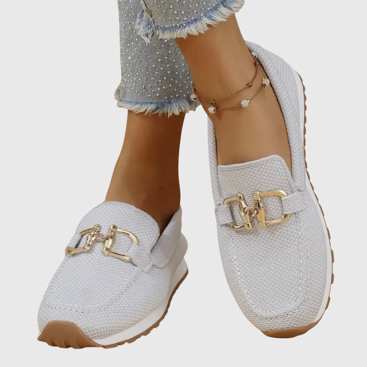 Grace Women Buckle Detail Slip On Sneakers, colour: White