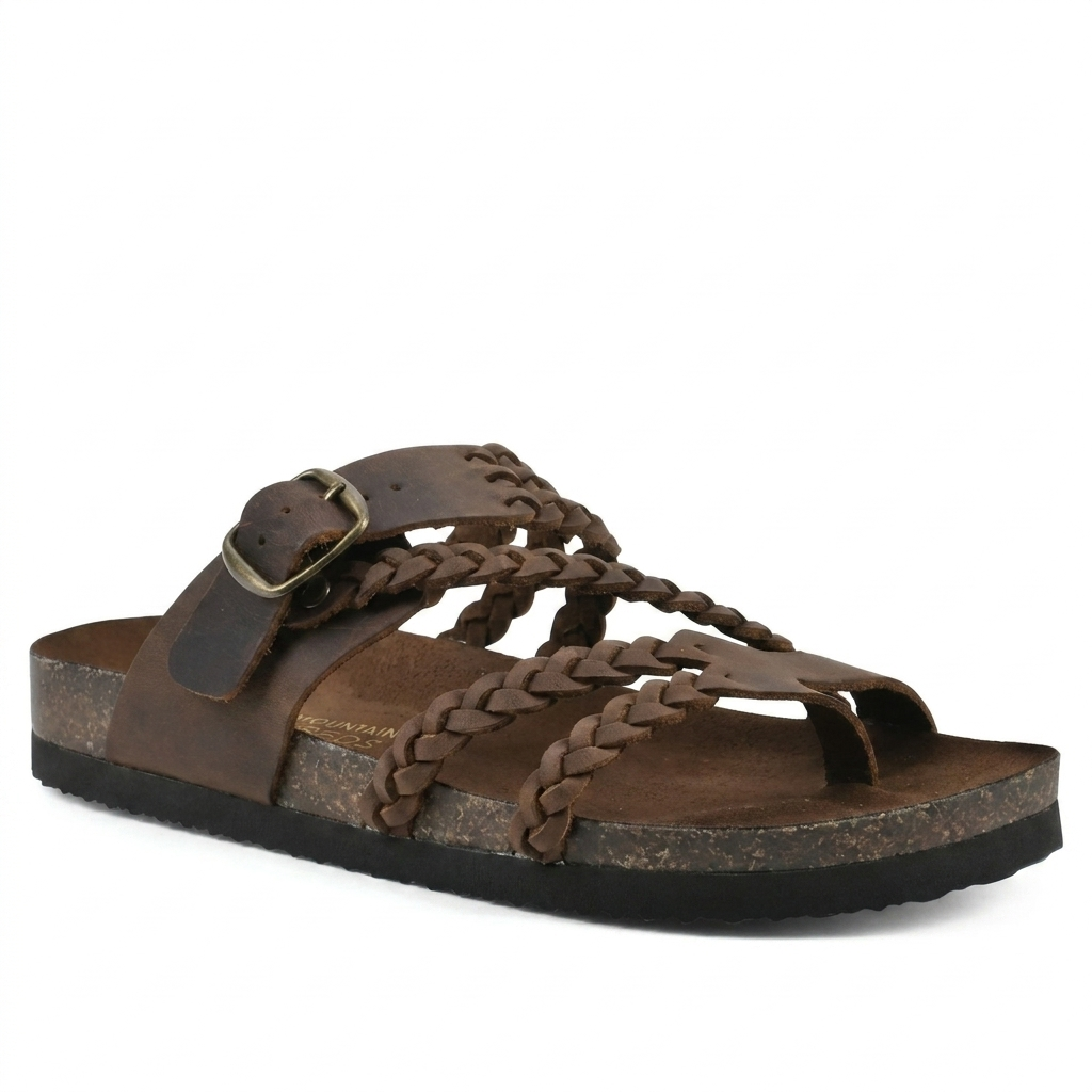 Hannah Women Braided Strap Toe Loop Footbed Sandals, colour: Brown