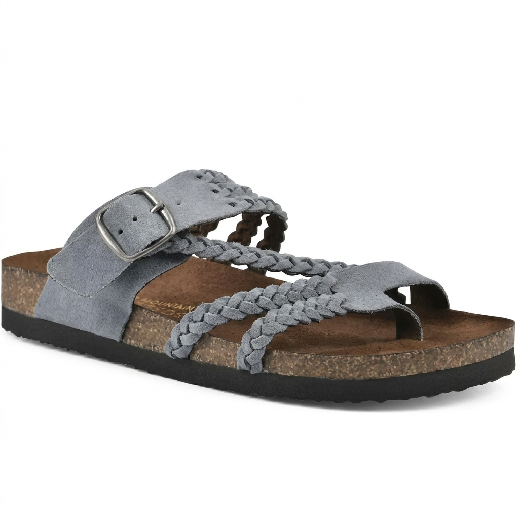 Hannah Women Braided Strap Toe Loop Footbed Sandals, colour: Grey