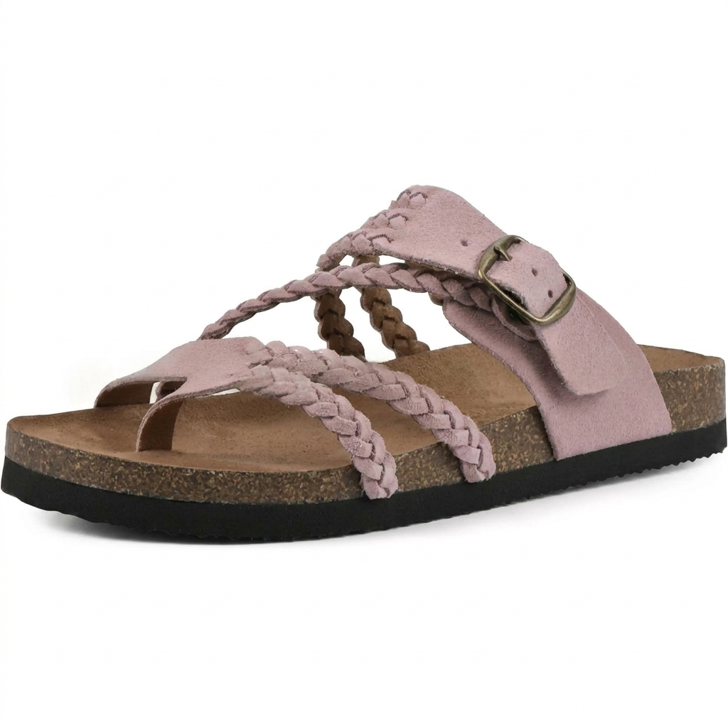 Hannah Women Braided Strap Toe Loop Footbed Sandals, colour: Pink