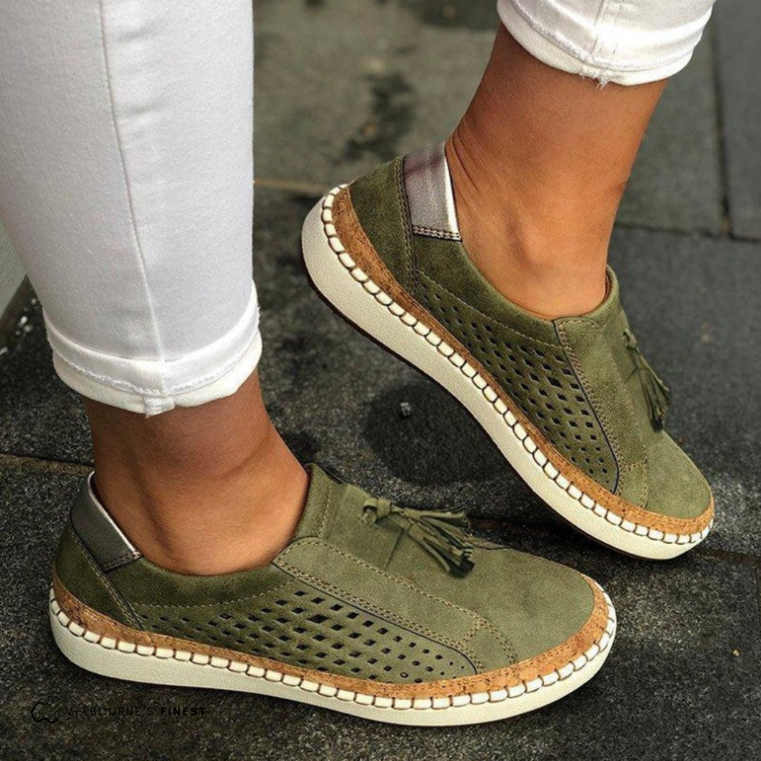 Hazel Women Perforated Slip On Sneakers, colour: Green