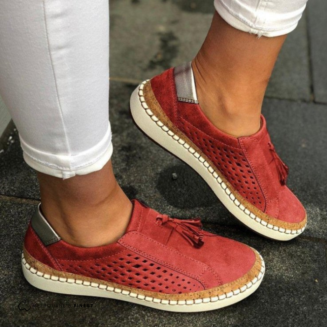 Hazel Women Perforated Slip On Sneakers, colour: Red