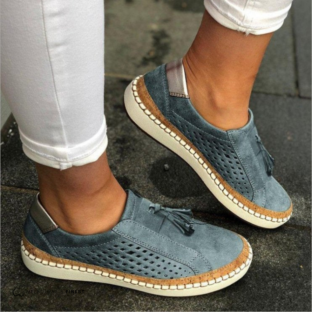 Hazel Women Perforated Slip On Sneakers, colour: Blue