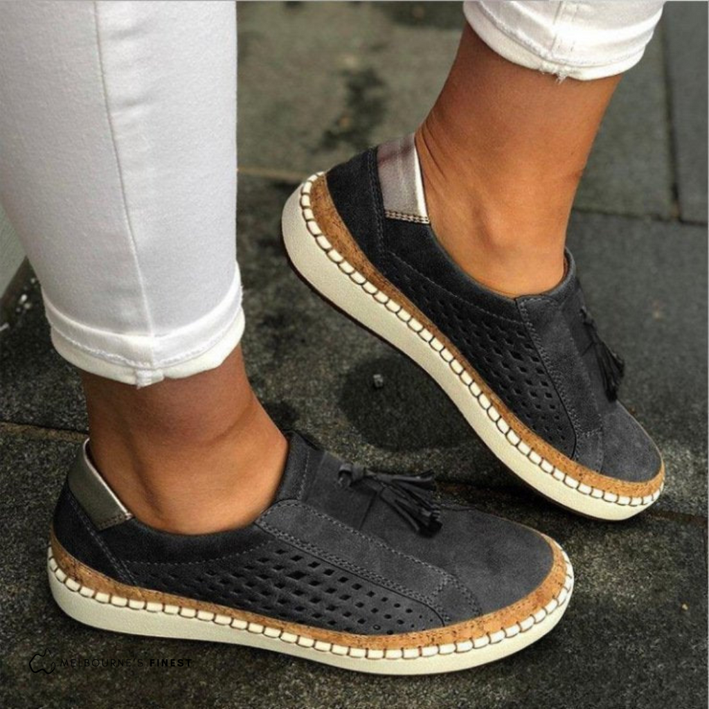 Hazel Women Perforated Slip On Sneakers, colour: Black