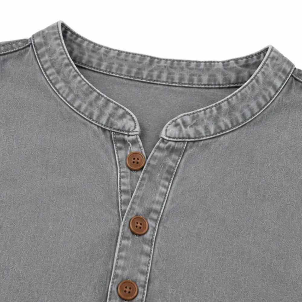 Holly Women Henley Tunic Top with Side Buttons, colour: Grey Wash