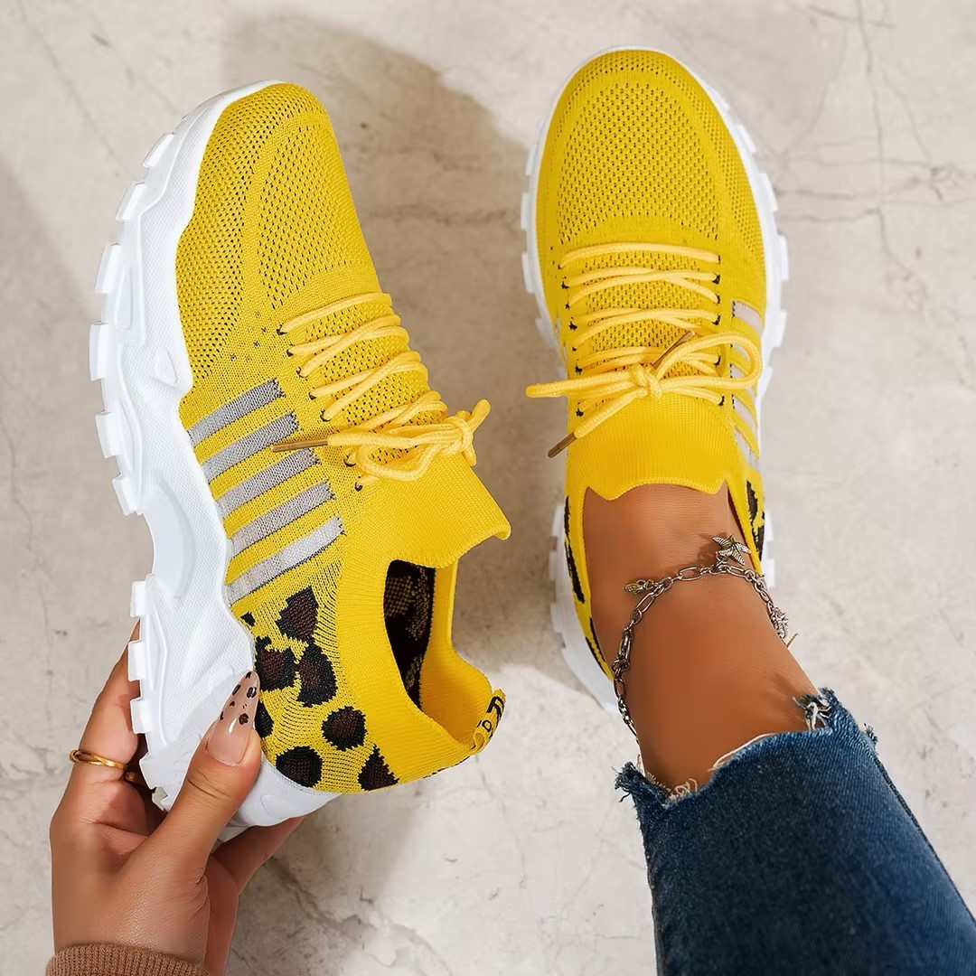 Millie Women Knit Lace Up Chunky Sneakers, colour: Yellow