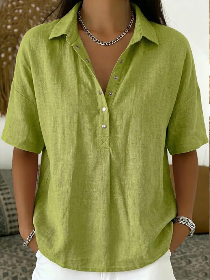 Isla Women Collared Button Neck Short Sleeve Shirt, colour: Green