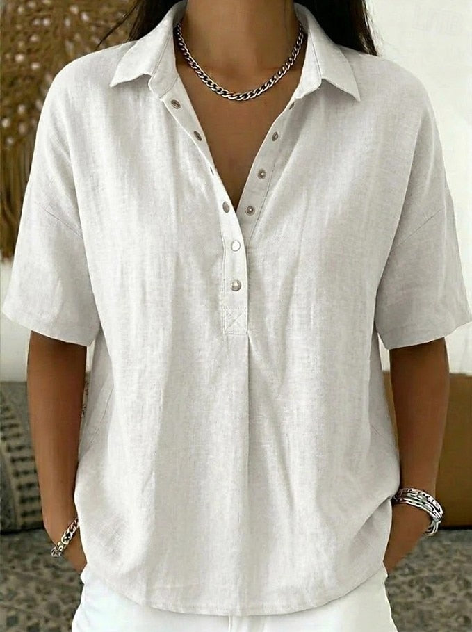 Isla Women Collared Button Neck Short Sleeve Shirt, colour: White