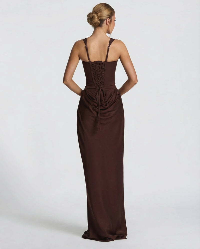 Ivy Women Square Neck Corset Style Maxi Dress, colour: Brown