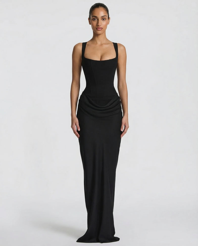 Ivy Women Square Neck Corset Style Maxi Dress, colour: Black