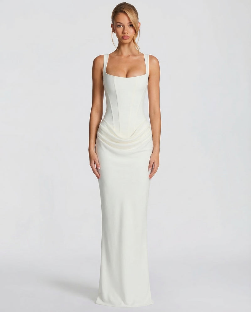 Ivy Women Square Neck Corset Style Maxi Dress, colour: White