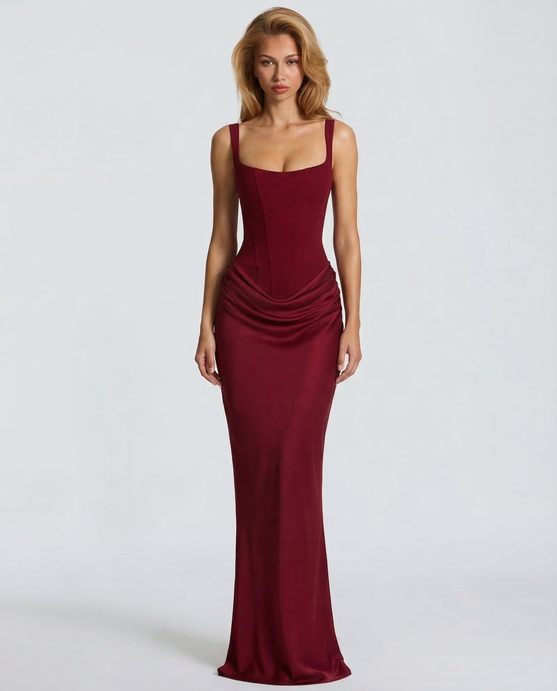 Ivy Women Square Neck Corset Style Maxi Dress, colour: Burgundy