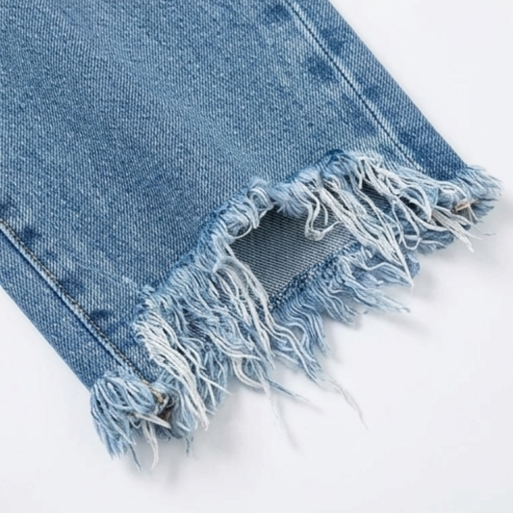 Jasmine Women Frayed Hem Cropped Straight Leg Jeans, colour: Classic Blue