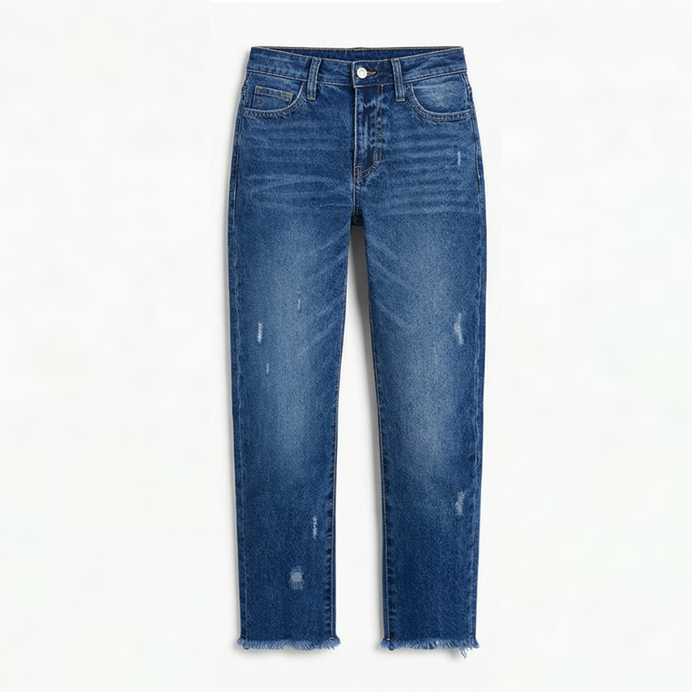 Jasmine Women Frayed Hem Cropped Straight Leg Jeans, colour: Dark Blue