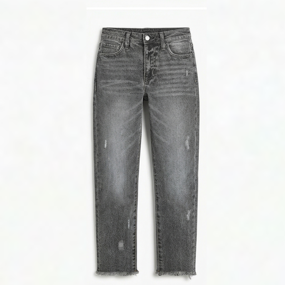 Jasmine Women Frayed Hem Cropped Straight Leg Jeans, colour: Grey