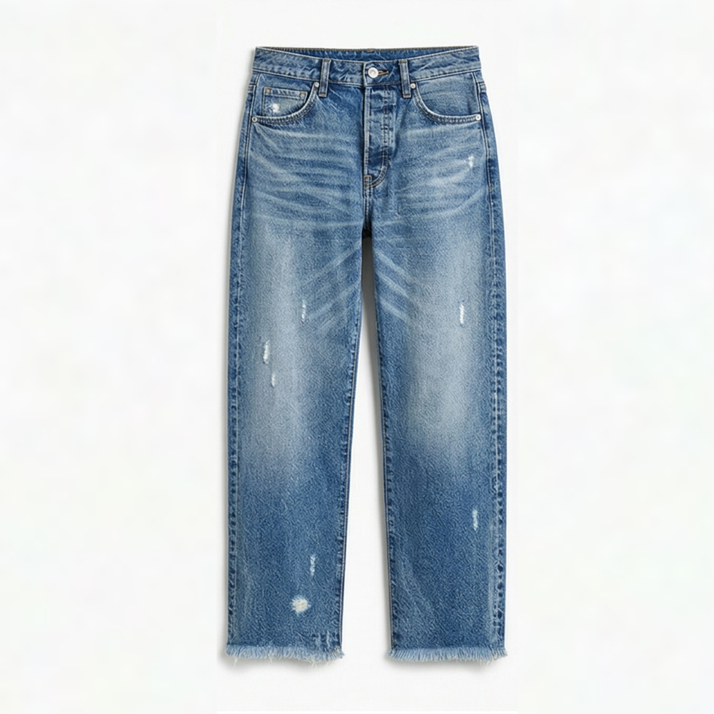 Jasmine Women Frayed Hem Cropped Straight Leg Jeans, colour: Classic Blue