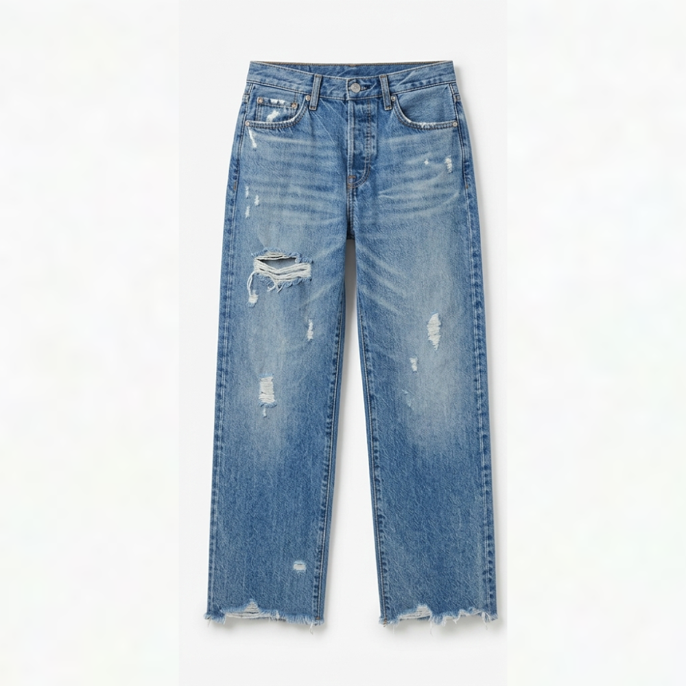 Jasmine Women Frayed Hem Cropped Straight Leg Jeans, colour: Medium Blue