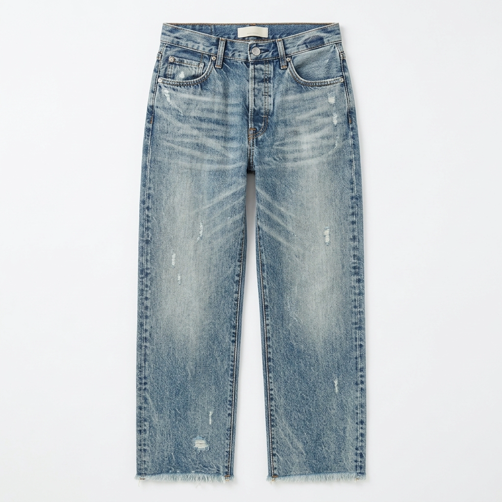 Jasmine Women Frayed Hem Cropped Straight Leg Jeans, colour: Vintage Blue