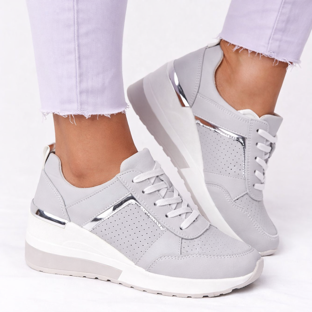 Molly Women Lace Up Wedge Sneakers, colour: Grey