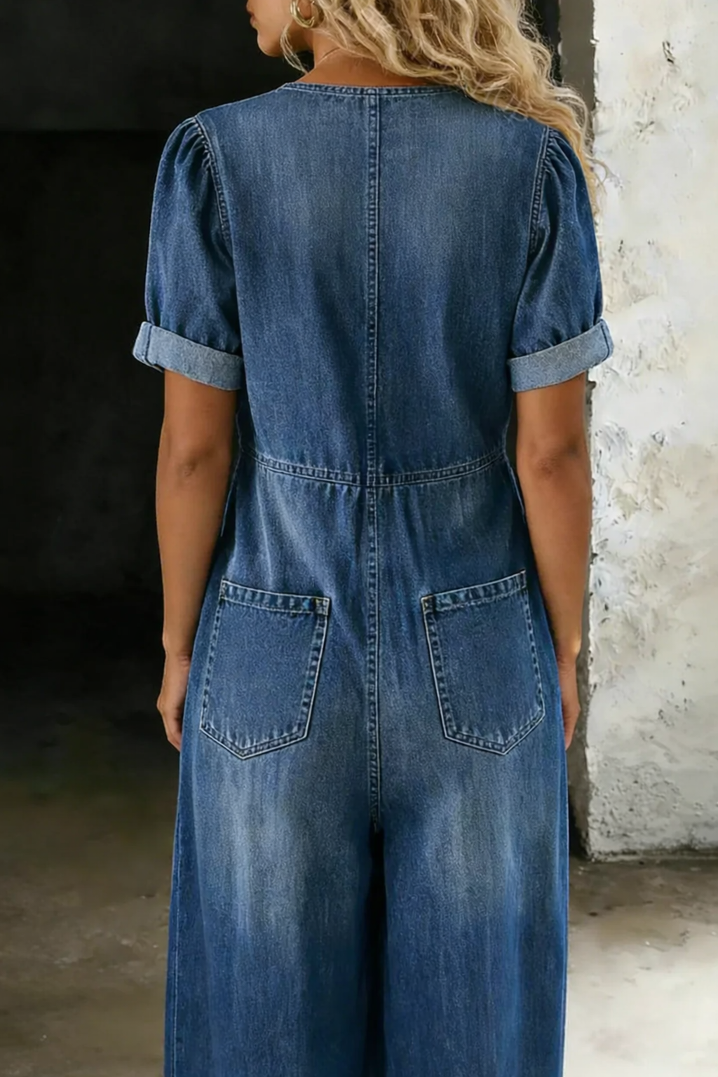 Lily Women Denim Tie Front Wide Leg Jumpsuit, colour: Blue