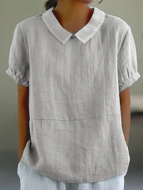 Lucy Women Collared Short Sleeve Blouse, colour: Light Grey