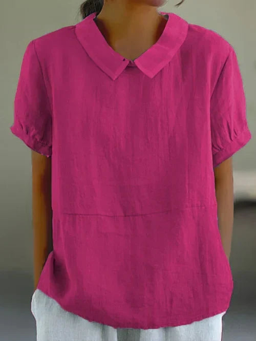 Lucy Women Collared Short Sleeve Blouse, colour: Dark Pink