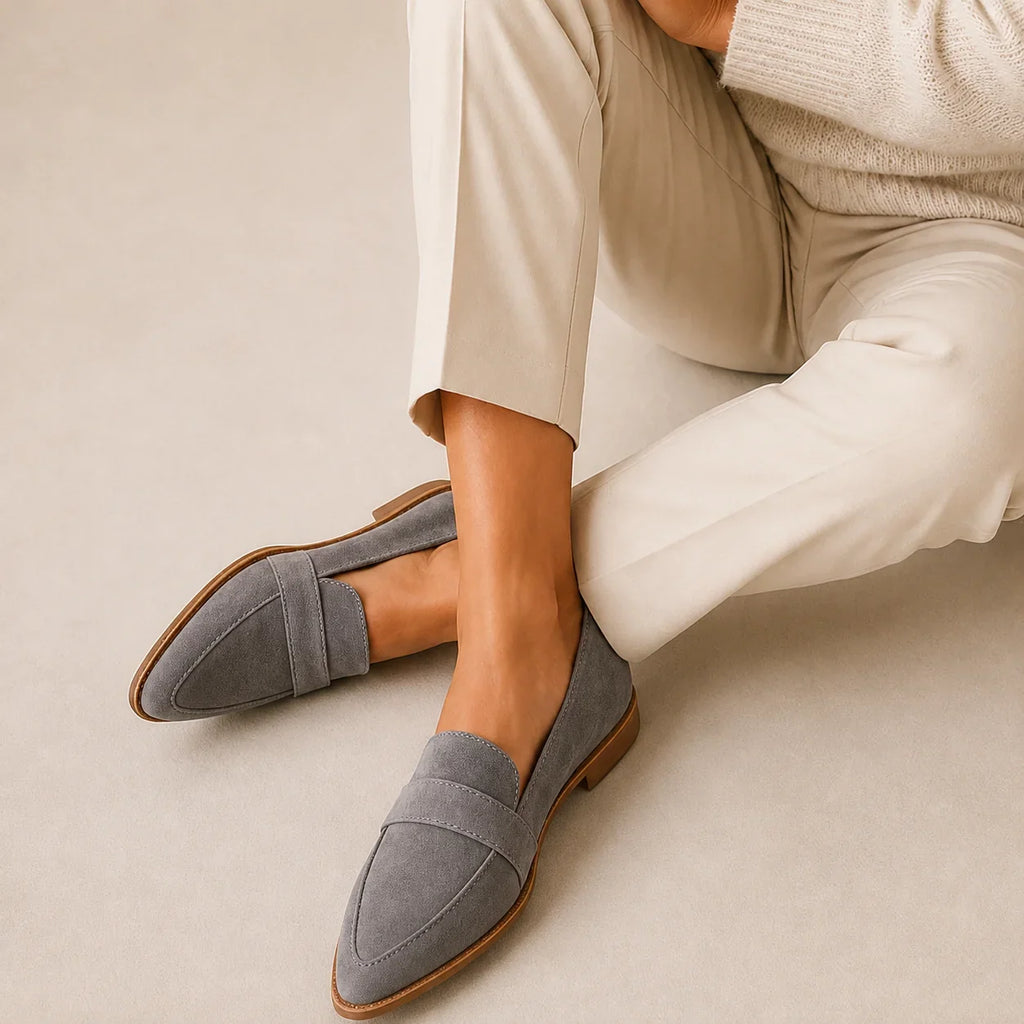 Margot Women Pointed Toe Penny Strap Flat Loafers, colour: Grey