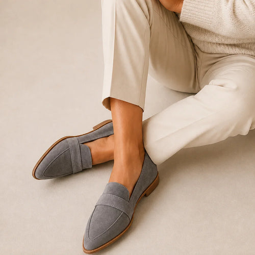 Margot Women Pointed Toe Penny Strap Flat Loafers, colour: Grey
