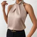 Matilda Women Halter Knot Neck Satin Look Top, colour: Camel