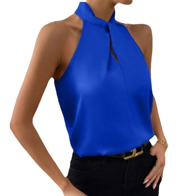 Matilda Women Halter Knot Neck Satin Look Top, colour: Blue