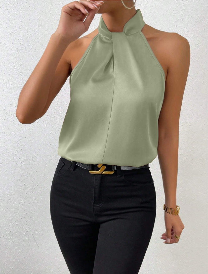 Matilda Women Halter Knot Neck Satin Look Top, colour: Light Green