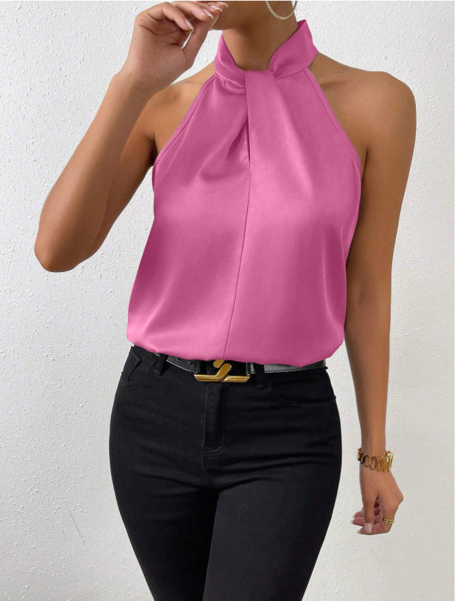 Matilda Women Halter Knot Neck Satin Look Top, colour: Light Pink