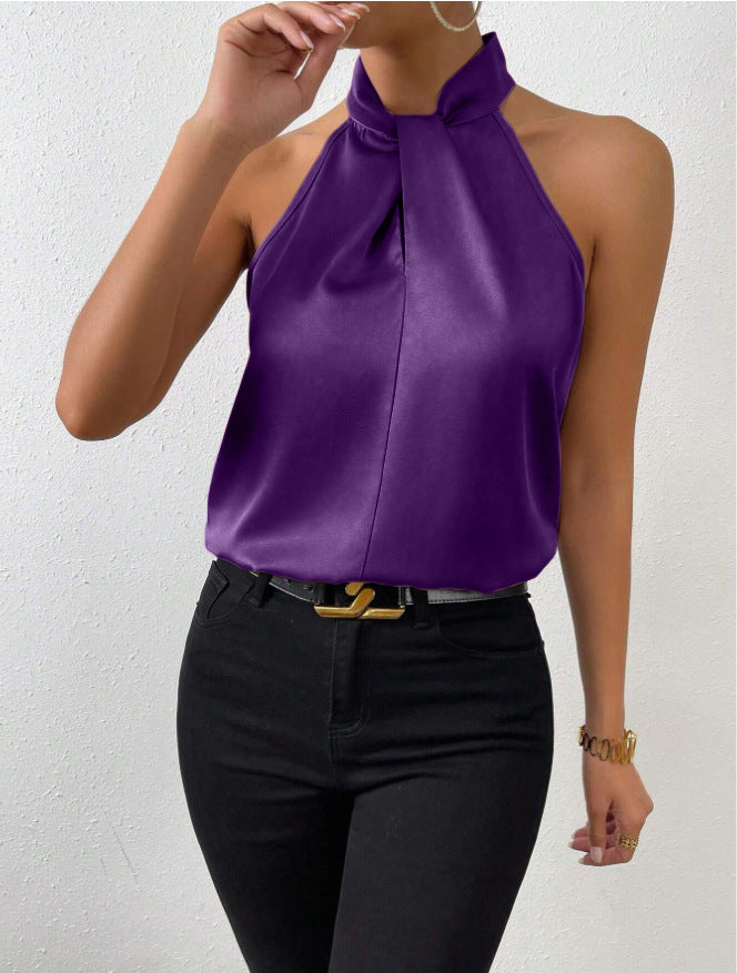 Matilda Women Halter Knot Neck Satin Look Top, colour: Purple
