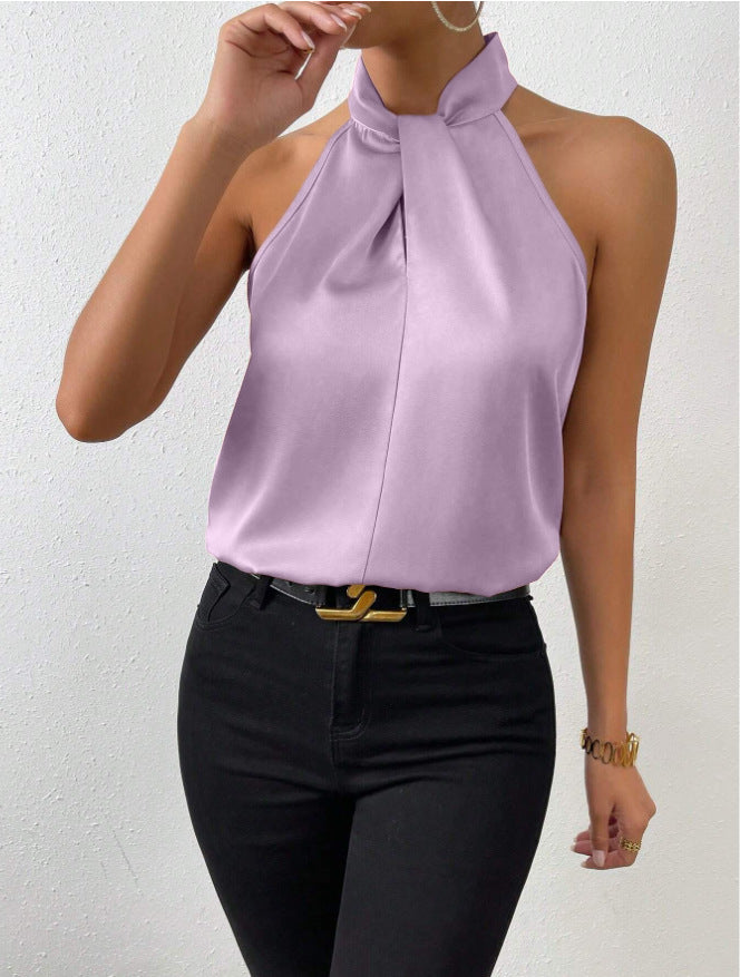 Matilda Women Halter Knot Neck Satin Look Top, colour: Lavender Purple
