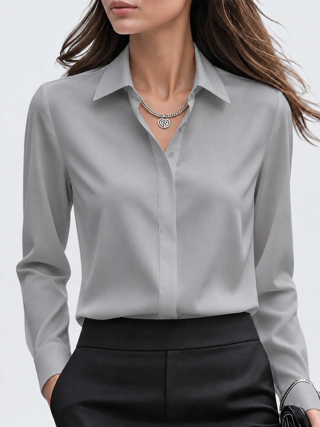 Verity Women Concealed Button Long Sleeve Shirt, colour: Grey